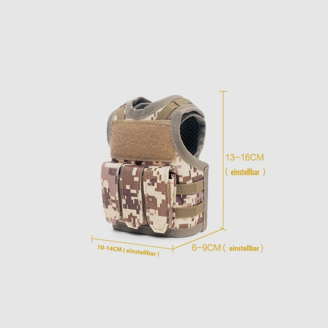 Mini Tactical Schutzweste mit Fronttaschen für Bierflasche / Weinflasche / Thermosflasche - Digital-Desert