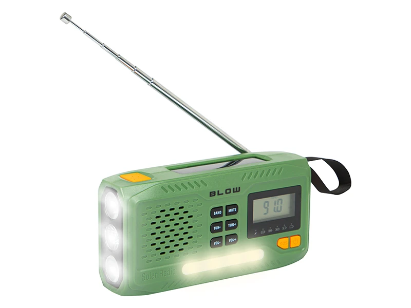 Radio awaryjne na korbkę, solarne BLOW LCD Powerbank 4500 mAh FM/AM SOS RA13