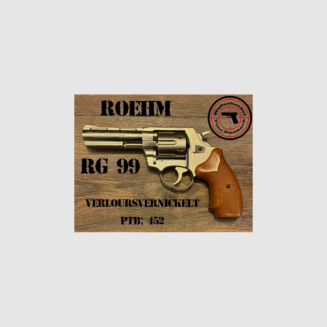 SRS-Revolver   RÖHM RG 99   verloursvernickelt mit Holzgriffschalen und Lederholster