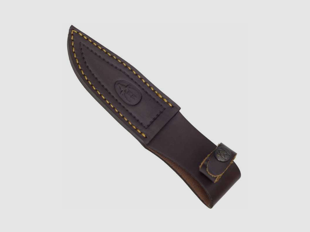 Cuchillo de muela Bowiemesser X50CrMoV15 Pakkaholz funda de cuero