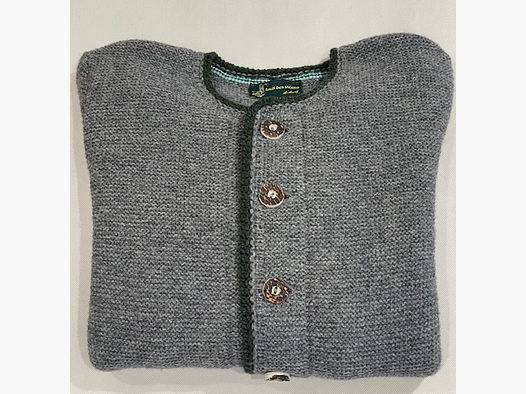 Klassische Herren Strickjacke aus Merinowolle in Grau/Grün