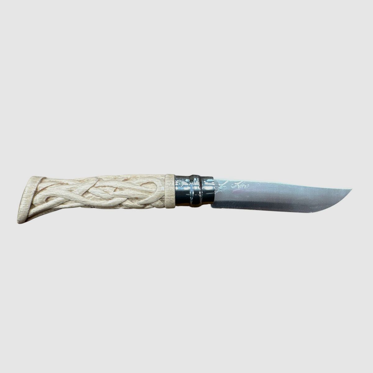 COLTELLO – OPINEL – N.9 INOX REALIZZATO A MANO INTAGLIO AD INTRECCIO, immagine 4 di 4