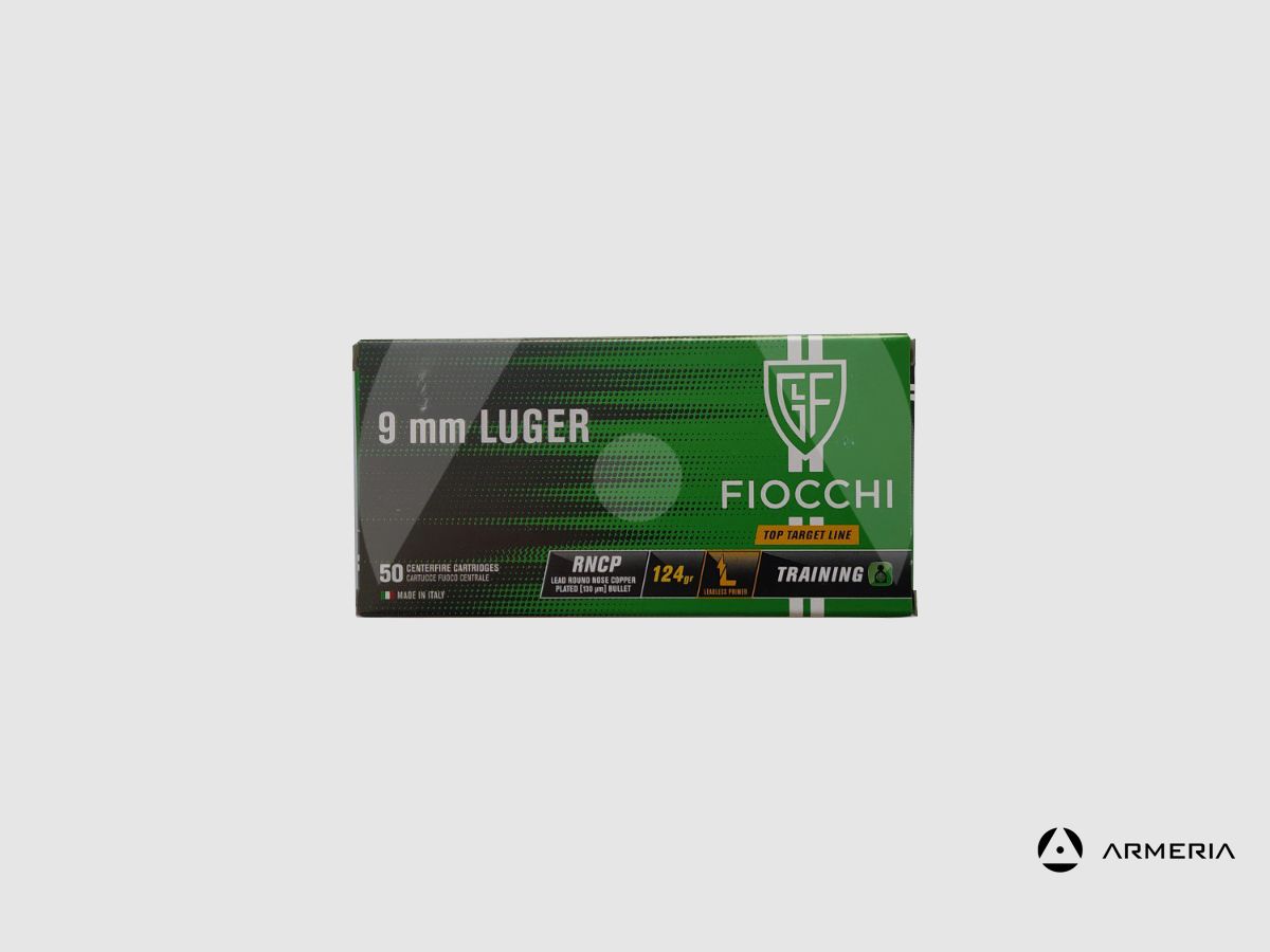 Fiocchi Top Target Line Kaliber 9mm Luger RNCP 124 Grain – 50 Patronen