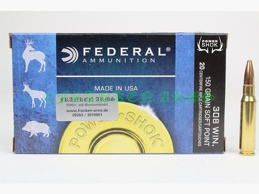 Federal Power Shok .308 Win ogive partielle 150gr. 9,7g 20 pièces Prix dégressifs