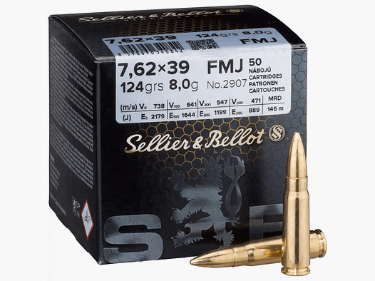 Sellier & Bellot 7.62x39 FMJ 124 grs. 50 pièces - LAITON