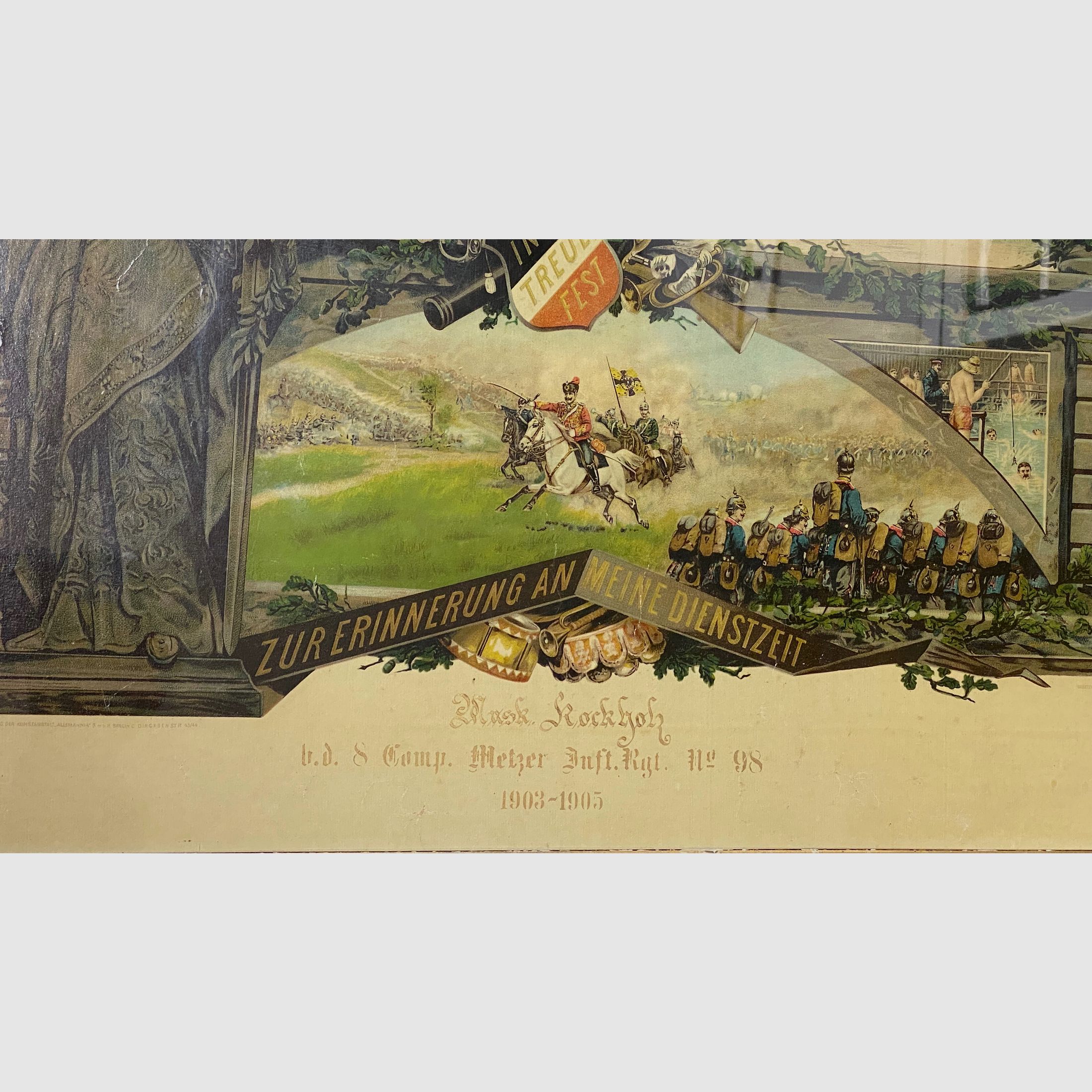 Pfeifenkopf Porzellan, Reservisten Pfeifenkopf mit Reservistenbild, Reservistenpfeife, Rockholz 1905