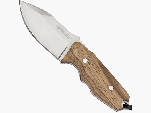 Outdoor knife with zebra wood handle, small knife with leather sheath