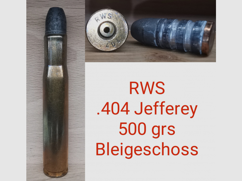 .404 Jefferey, RWS, 500grs-Gwschoss, Blei, Deko-Patrone