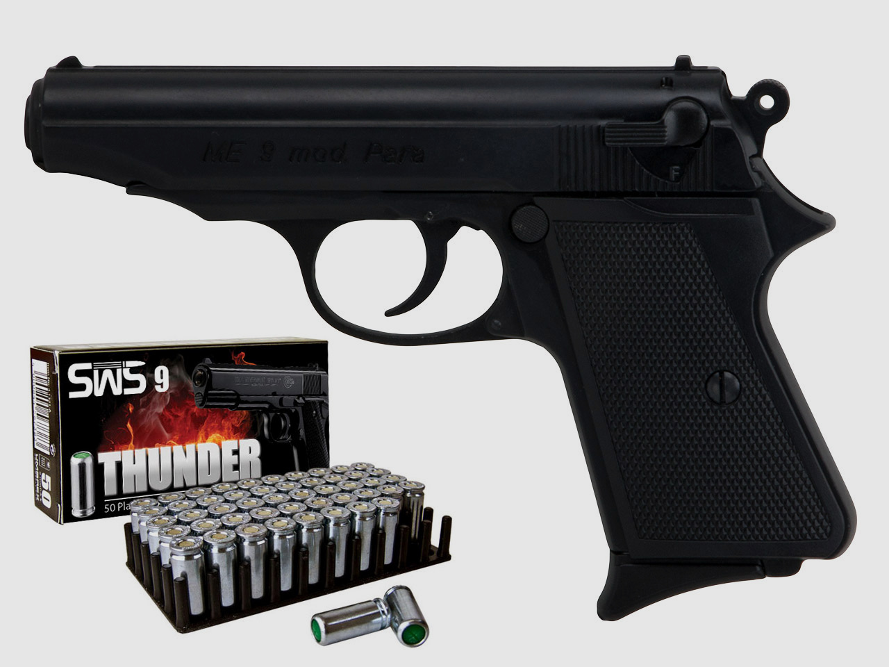 Schreckschuss Pistole Melcher ME 9 Para schwarz brĂĽniert Kaliber 9 mm P.A.K. (P18) + 50 Schuss