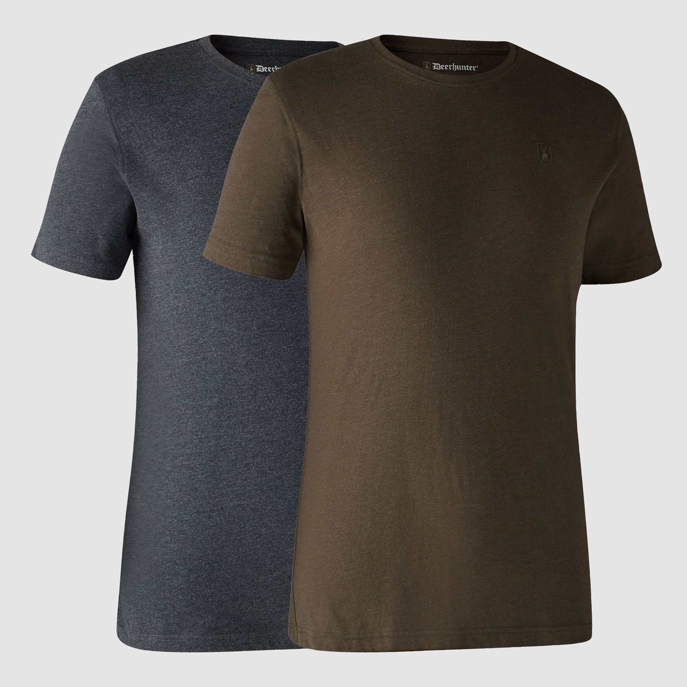 Basic T-Shirt im 2er-Pack - Brown Leaf Melange – Größe: S