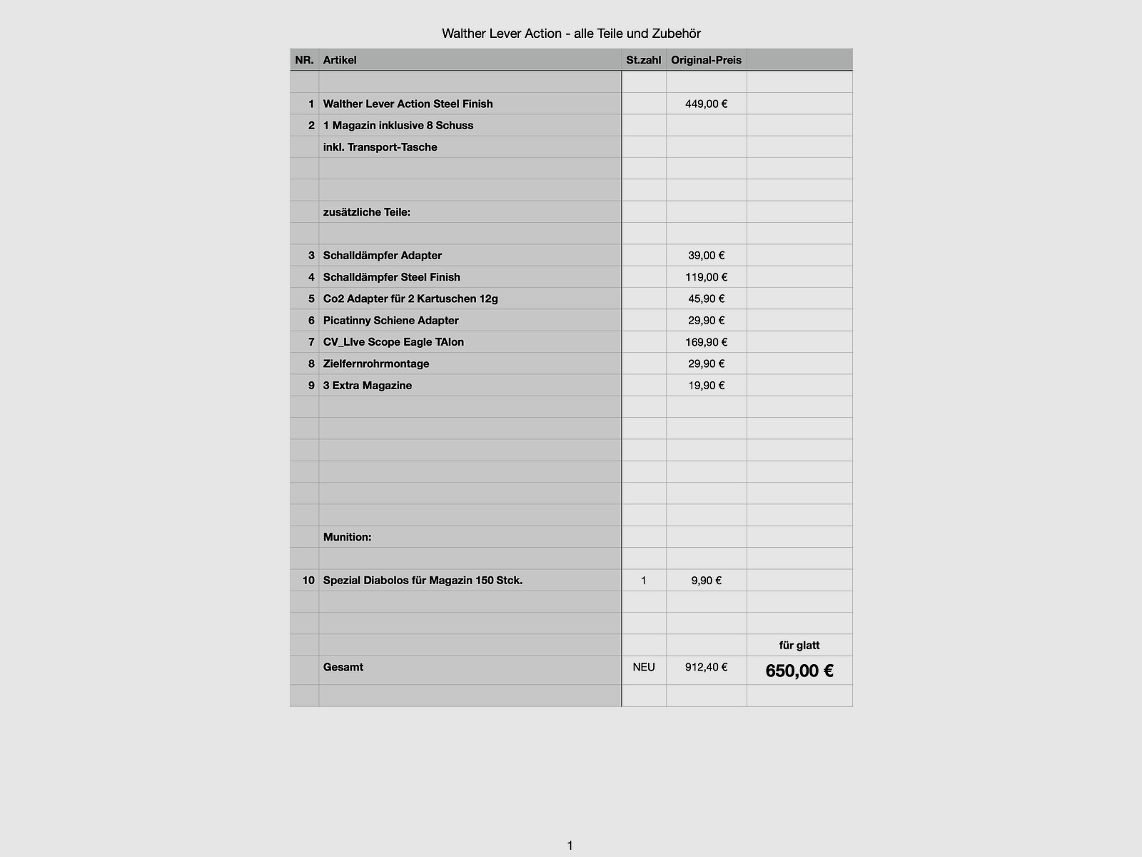 Walther Lever Action Steelfinish inkl. Schalldämpfer