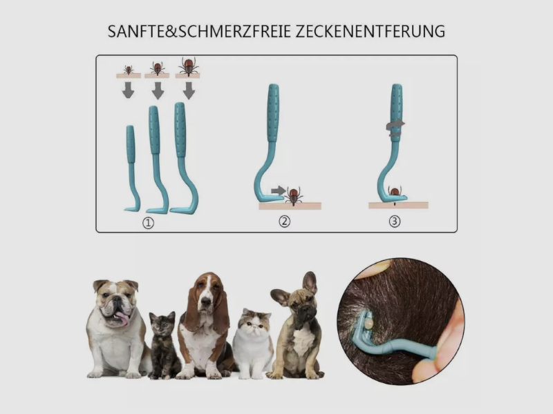 Zeckenhaken gegen Zecken für Hunde, Katzen und andere Haustiere. Set mit 3 Stück. (Zeckenzange), Bild 5 von 6