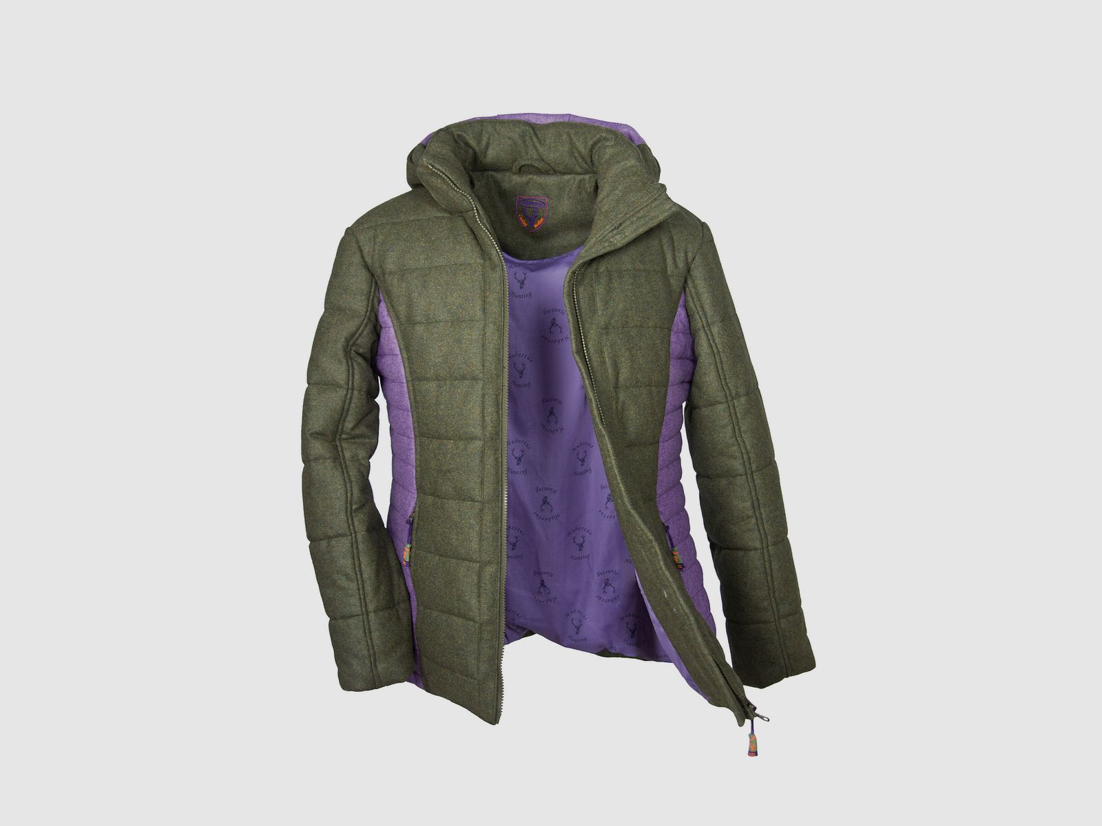 Damenjacke Loden - oliv, lila Seitenstreifen