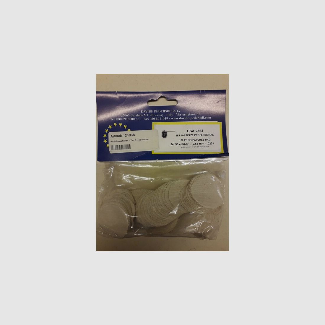 Schusspflaster Kal. .54-.58 Ø 32mm (Durchmesser), Stärke 0,58mm oder 0,023inch Pedersoli