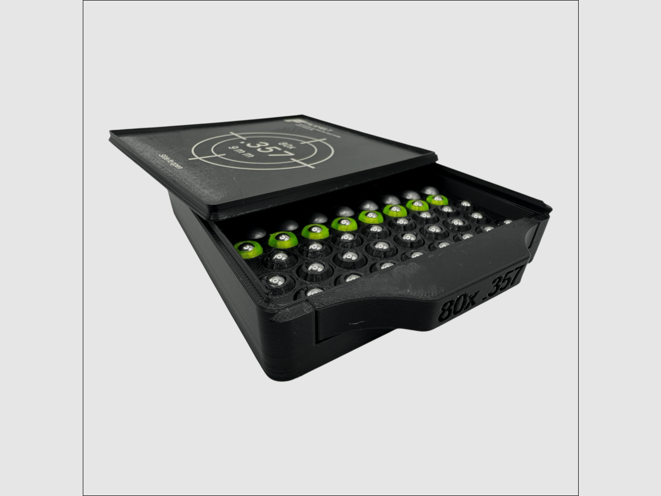 Diabolo-Box für 80x .357 / 9 mm (Luftdruck Diabolos) – Praktisch, stapelbar, wiederverwendbar. Matchbox