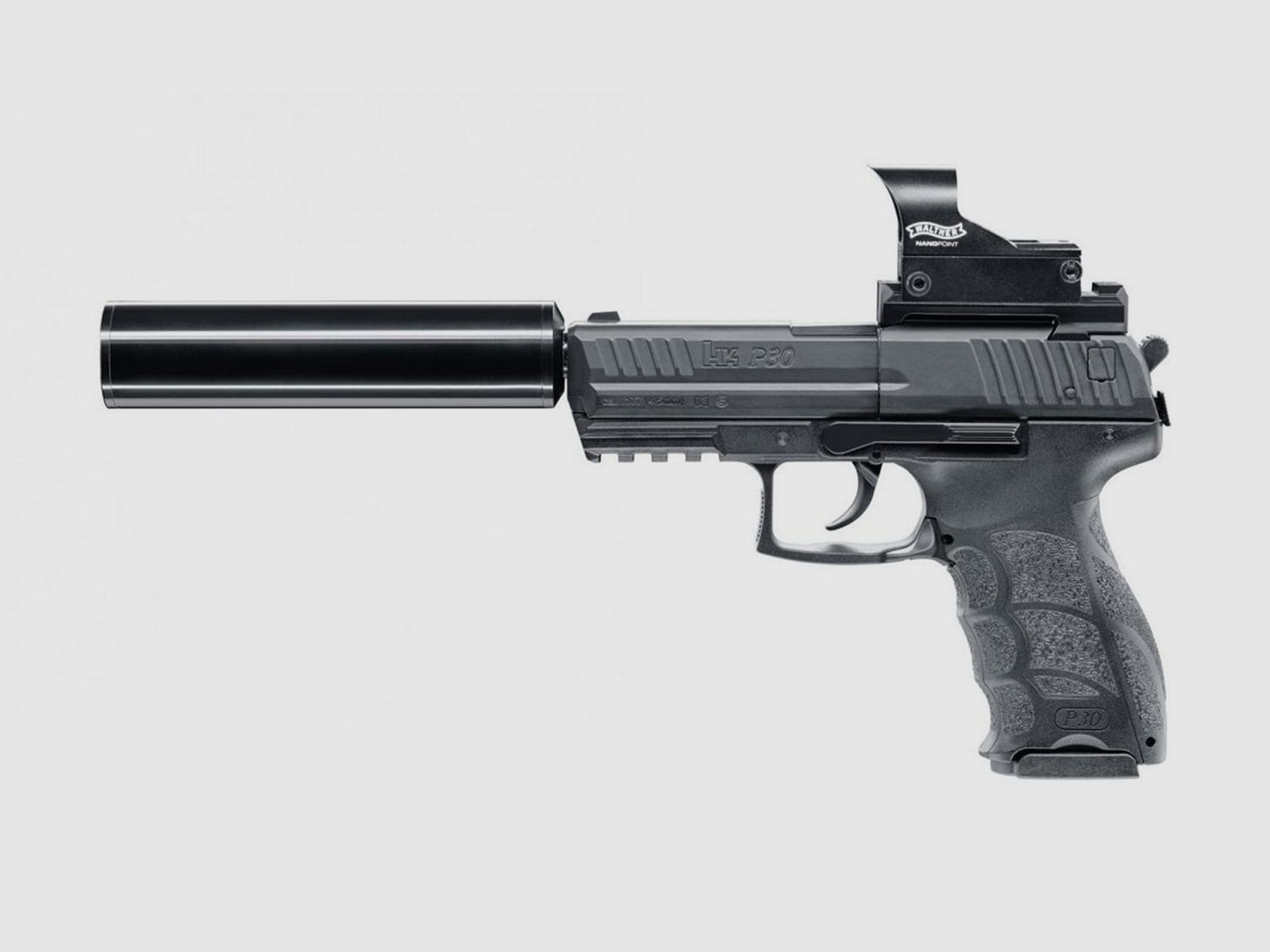 Umarex Heckler & Koch P30 Kit CO2 Luftpistole 4,5mm Diabolo + Schalldämpfer + 2 BB-Magazine + 5 Trommelmagazine + 500 Kugeln - NEU