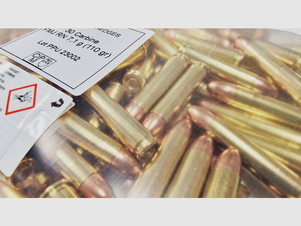 MUN-1377-100 PPU Privi Partizan .30 Carbine (A-024B) BULK 7.1g - 110grs - FMJ RN 100x cartridges in bag