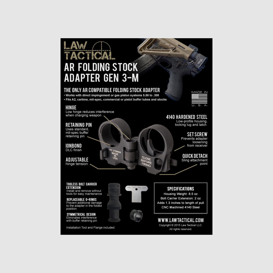 LAW TACTICAL LLC AR-15/M16 GEN3-M FOLDING STOCK ADAPTER, Bild 7 von 7