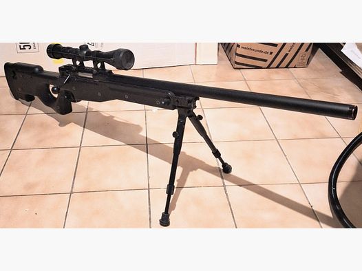Marke unbekannt: L96 ähnlich Well oder GSG MB01 mit Zielfernrohr Scope Metal 0,5 J Joule Bolt