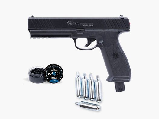 PACK Verteidigung Pistole PDW50 Kaliber 50 + 50 Kugeln + 5 CO2 Patronen
