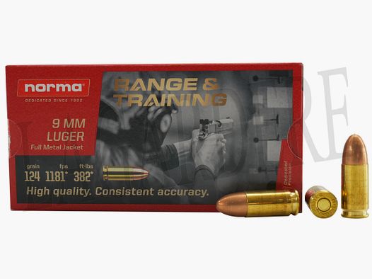 NORMA RANGE & TRAINING FMJ 124 GRS (Patrone mit Geschoss)