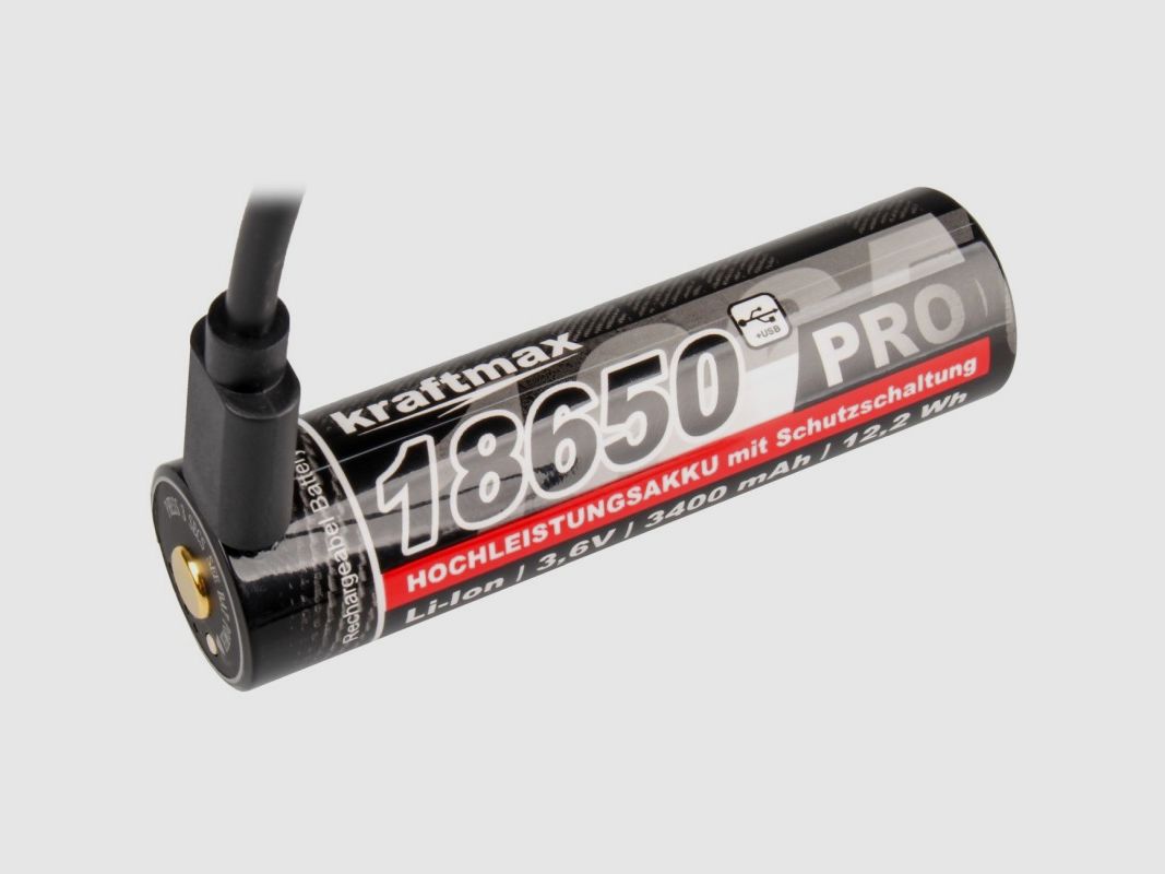 Kraftmax Pro Li-Ion Akku Typ 18650 3,6V/ 3400mAh mit USB-C Ladebuchse