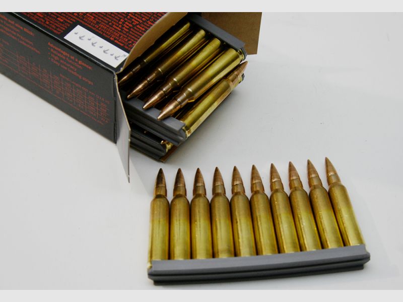 50 Schuss GECO SWISS .223 Rem. 63gr 4,1g Vollmantel Munition Patronen a. Ladestreifen 5,56 Schweizer