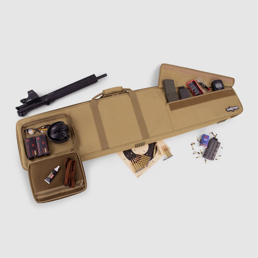 Winter Waffentasche 130 cm – 1000D (laut Grafik), abschließbar, Rucksackgurte (Dune) – JM-W5-RIFLE