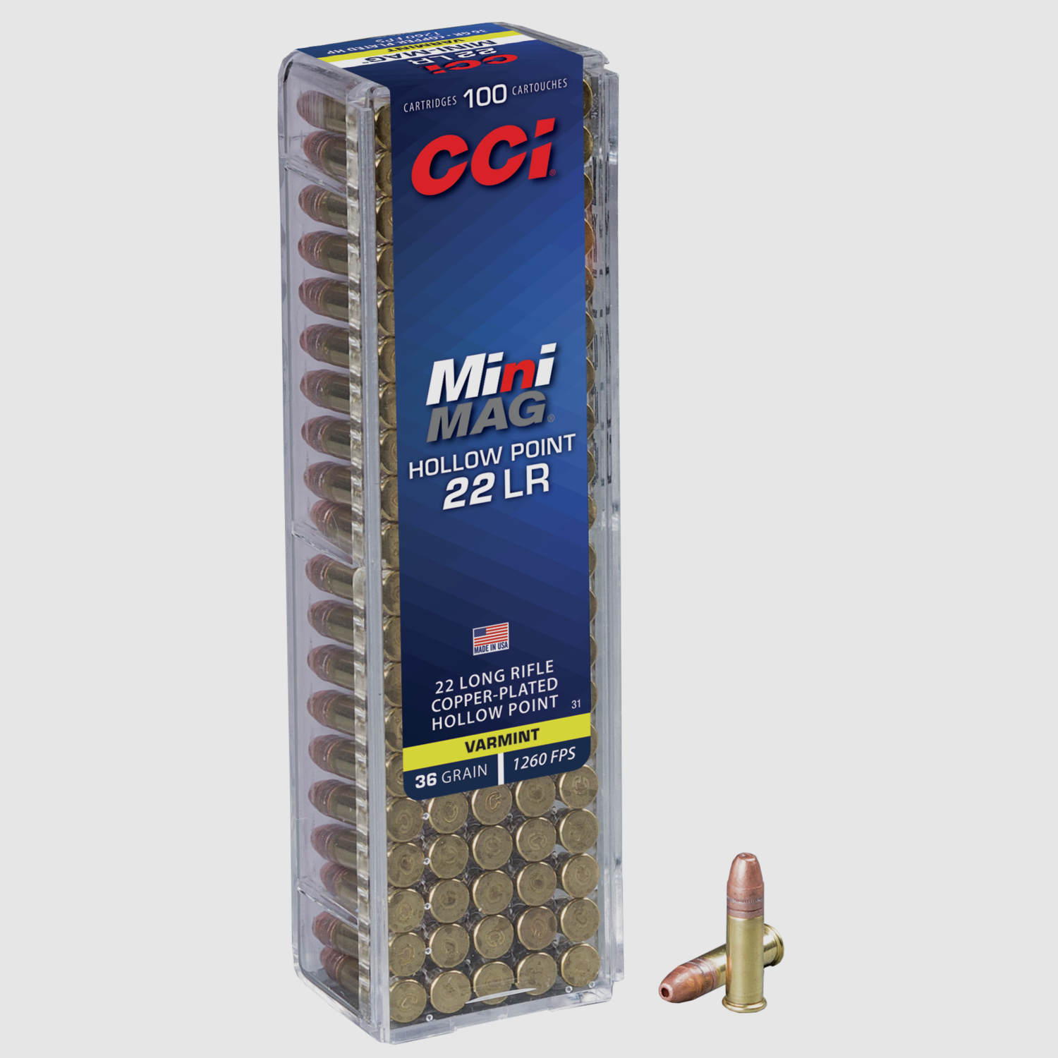 CCI Kleinkalibermunition .22 LR 2,3g 36gr Copper Plated Hollow Point Mini Mag 100Stk.