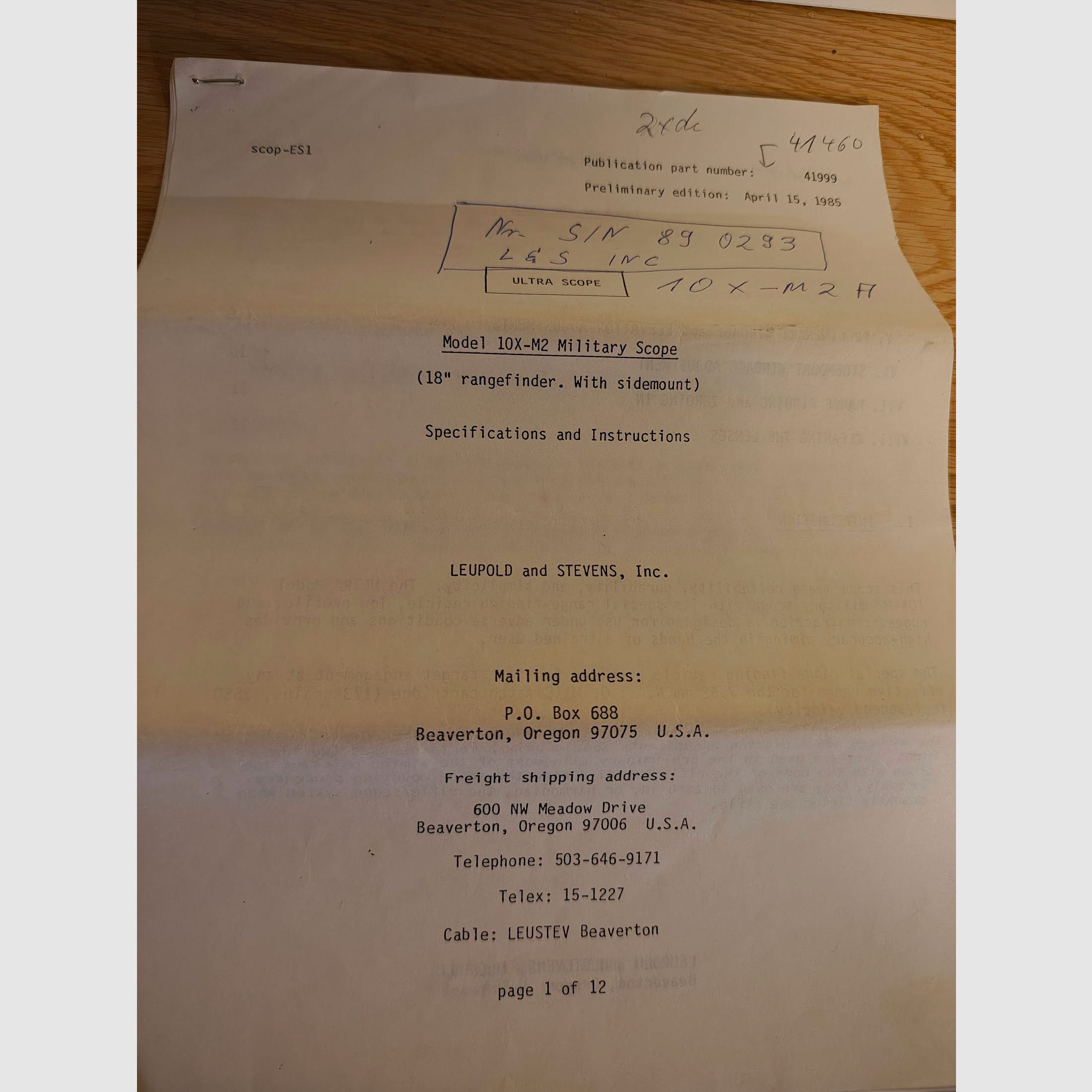 Leupold M2a Ultra 10x42 con caja y documentos originales