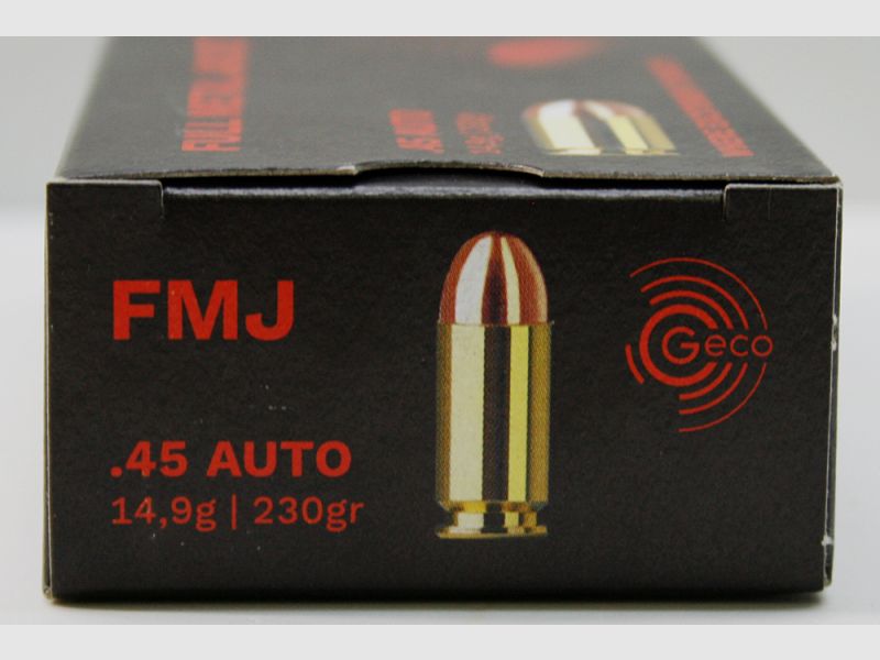 50 Schuss GECO .45 AUTO ACP FMJ Full Metal Jacket Vollmantel Munition 14.9g 230gr 50 Patronen Sport