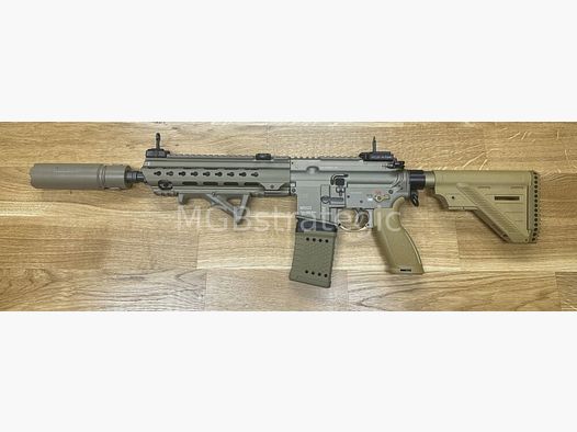 Heckler & Koch MR223 A3 Slim-Line 11" canon - carabine semi-automatique .223Rem incluant le silencieux ASE UTRA Dual 556-Short-QM2 Gen2 Cerakote FDE - version civile HK416 / G95K / G38 / avec améliorations