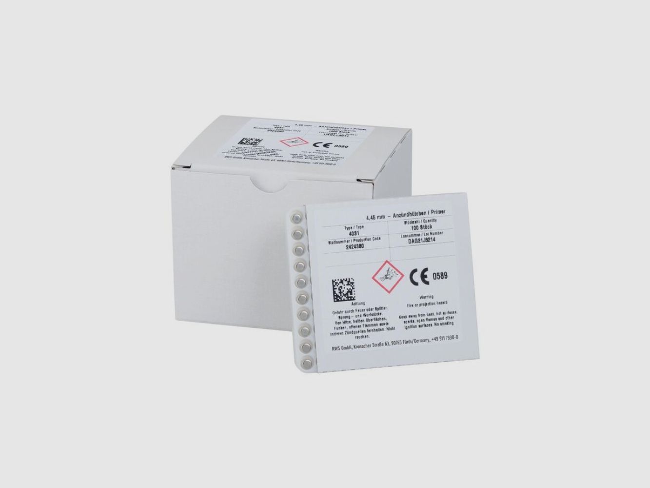 RWS Small Pistol Anvil Primers SINOXID Ø 4,45mm No: 4031 VE100