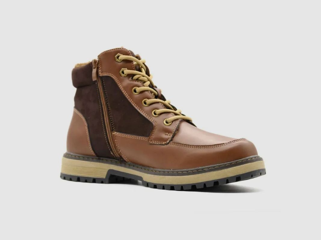 Bottines à lacets marron PU microfibre doublure polaire, image 2 sur 12