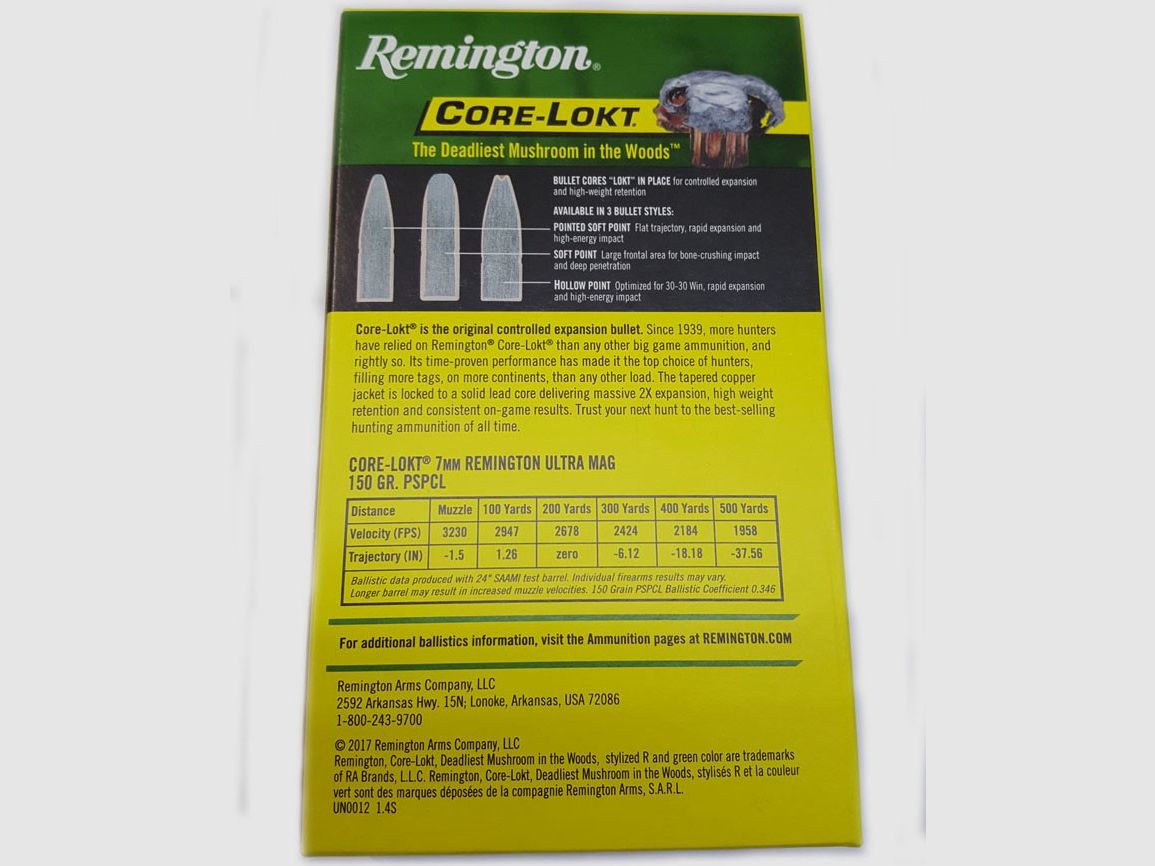 Büchsenmunition REMINGTON CORE-LOKT – 7 RUM – 150 grains, Bild 2 von 4