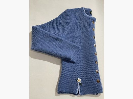 Cardigan da donna in lana merino blu con edelweiss