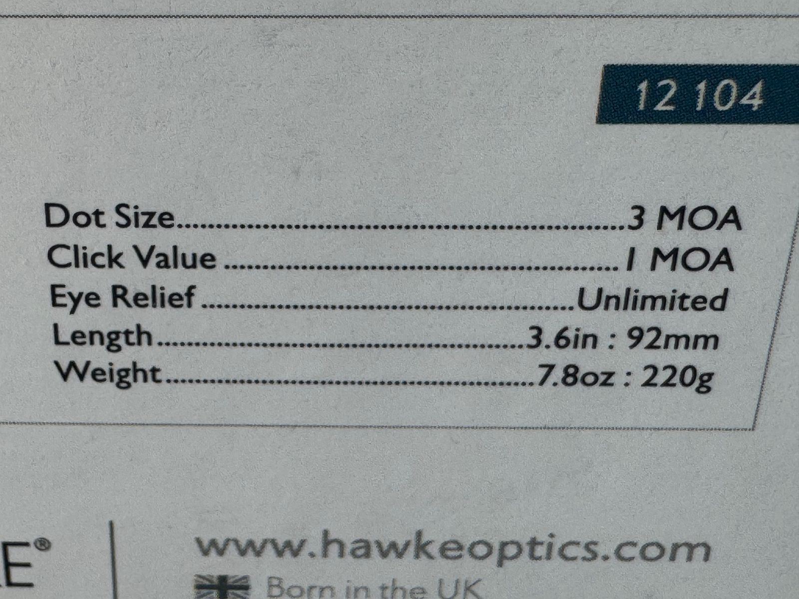Hawke 1x30, 3 MOA-11 Etapowy Czerwony Punkt