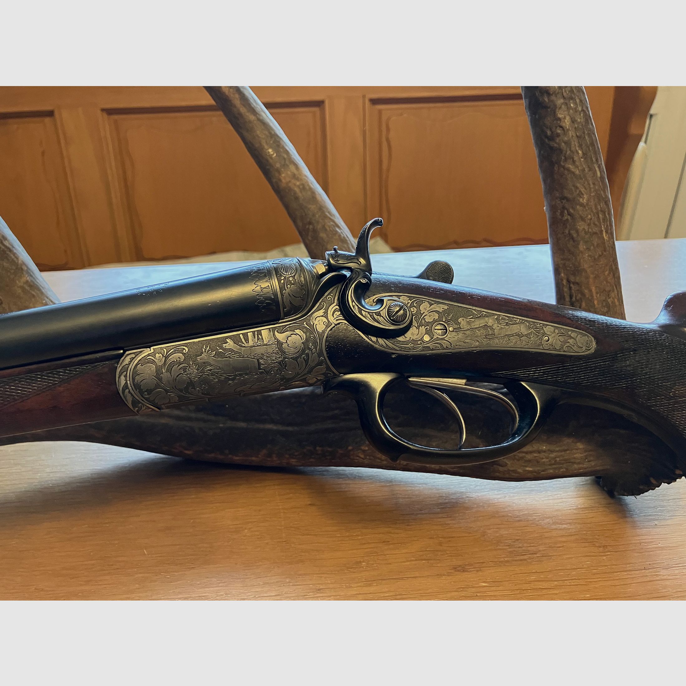 JULIUS SEYBOLDT Hahndoppelflinte cal .16, Silber Beschläge und Zier Gravuren, guter Zustand!