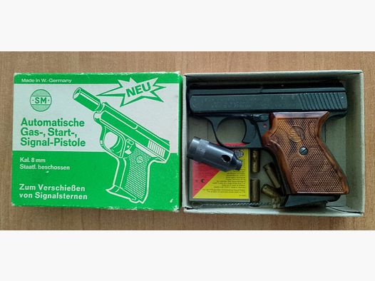 Alte Rhöner SM 15 Kal. 8 mm Knall im PTB 83/2 mit Verpackung!