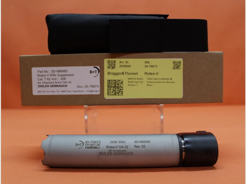 B&T AG Schalldämpfer .308Win B&T AG Rotex-V OA-10 (SD-988065) Edelstahl grau (Inconel/ Thermax) QD-Verschluss