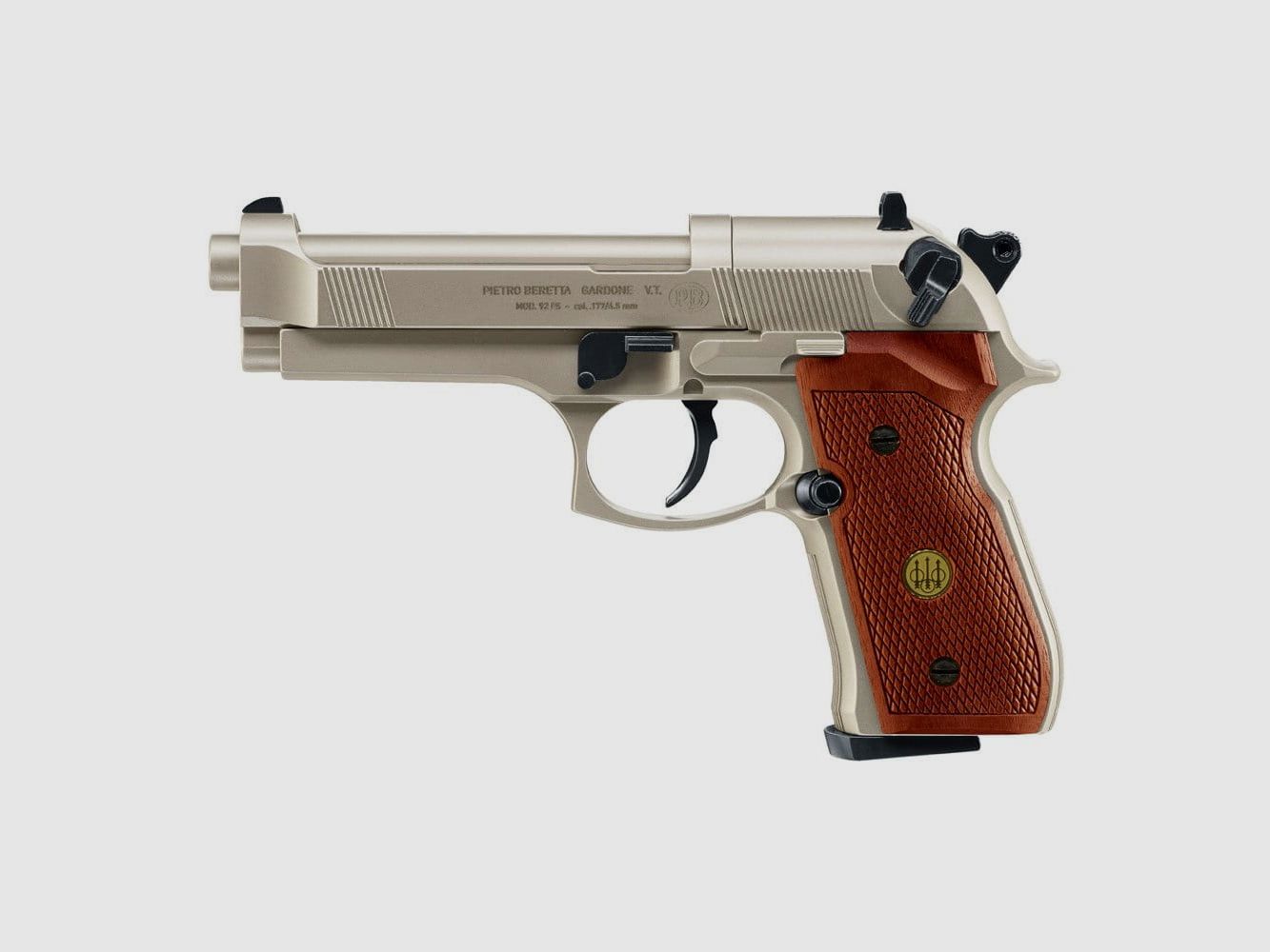 Beretta M 92 FS 4,5 mm nichel con impugnature in legno pistola ad aria