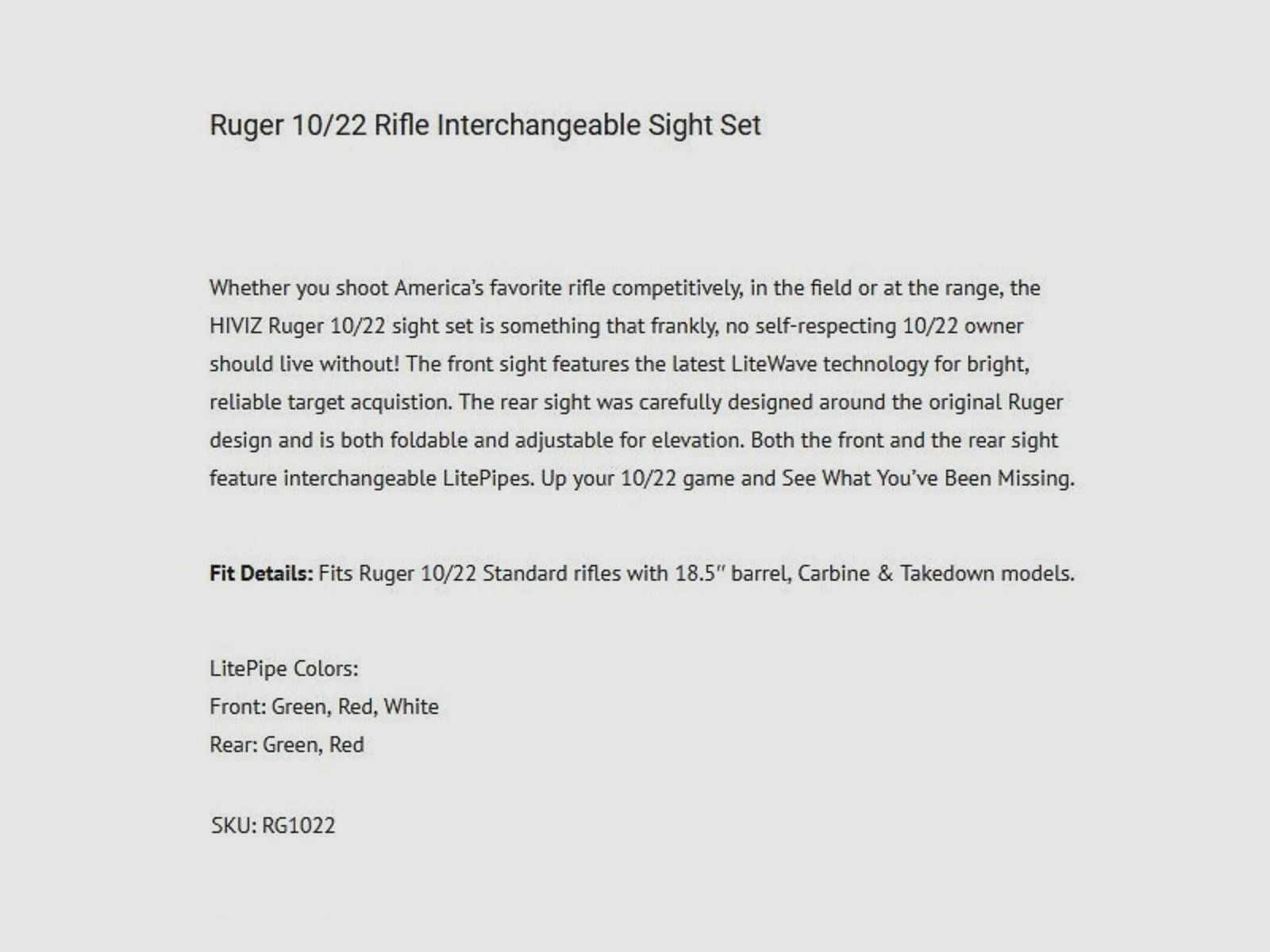 Hiviz HIVIZ Set di mirini in fibra Ruger 10/22 .22lr