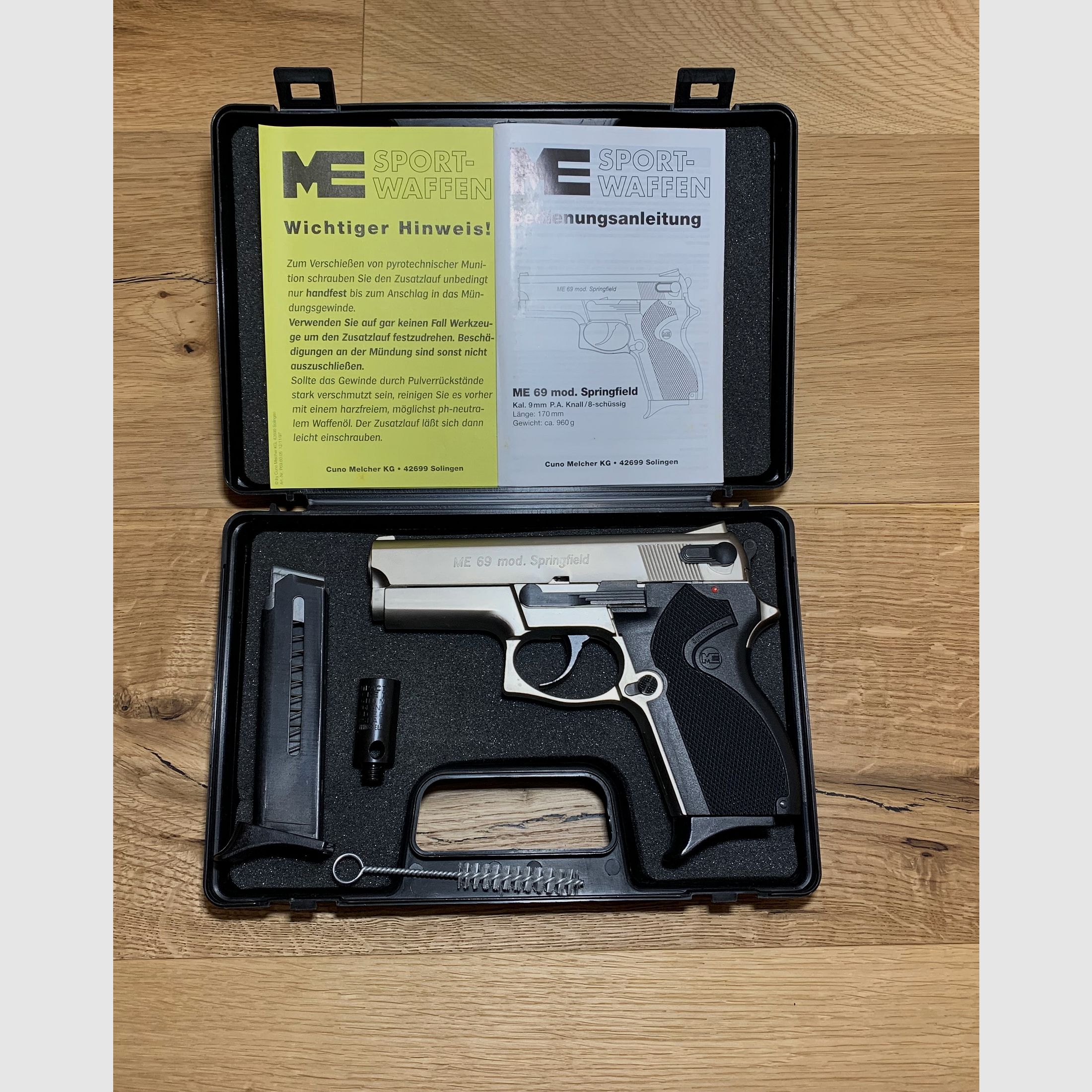 ME 69 Springfield (Mini Para) signal pistol, matte nickel-plated, 9mm P.A.K.