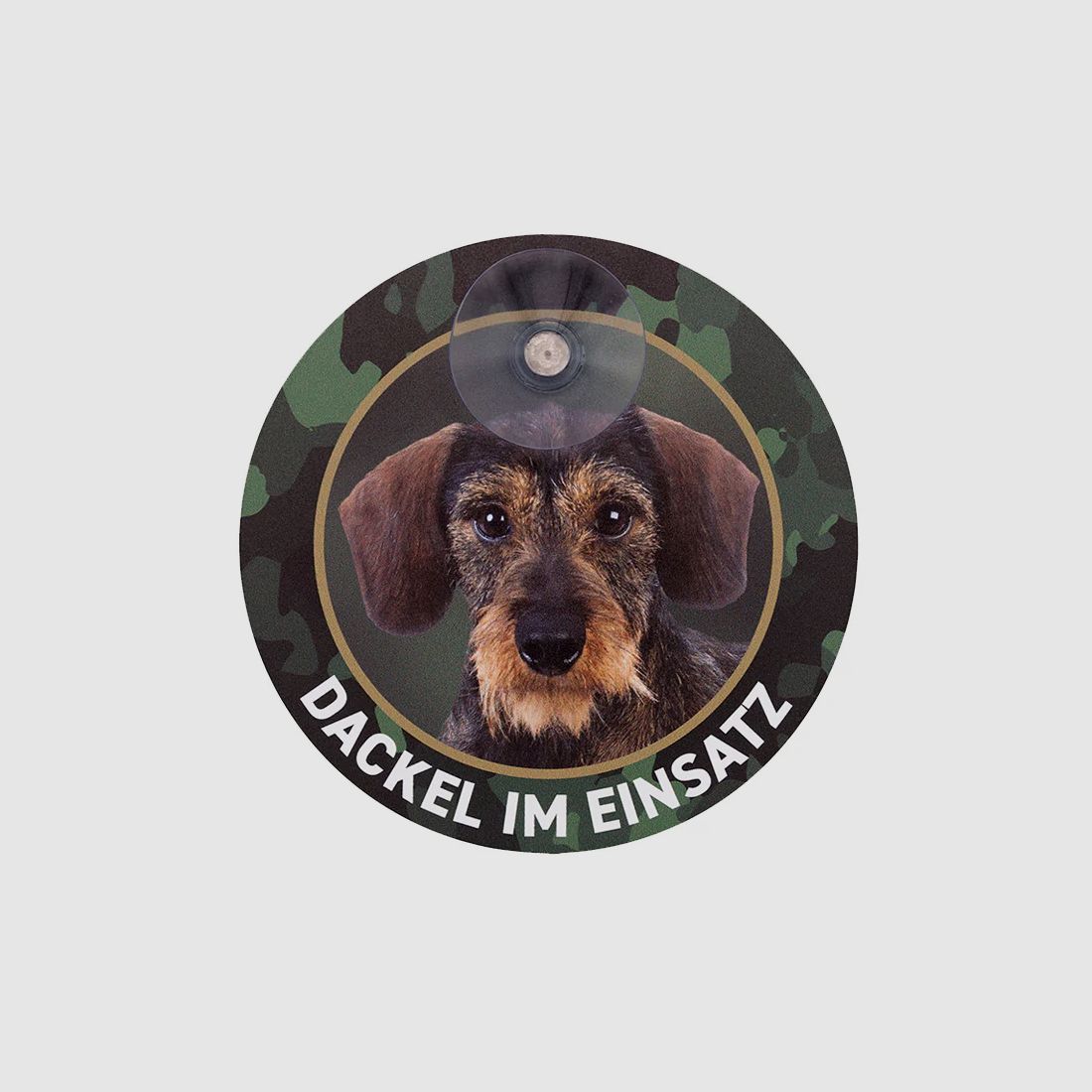 "Dackel im Einsatz" Rauhaardackel Autoschild rund mit Saugnapf