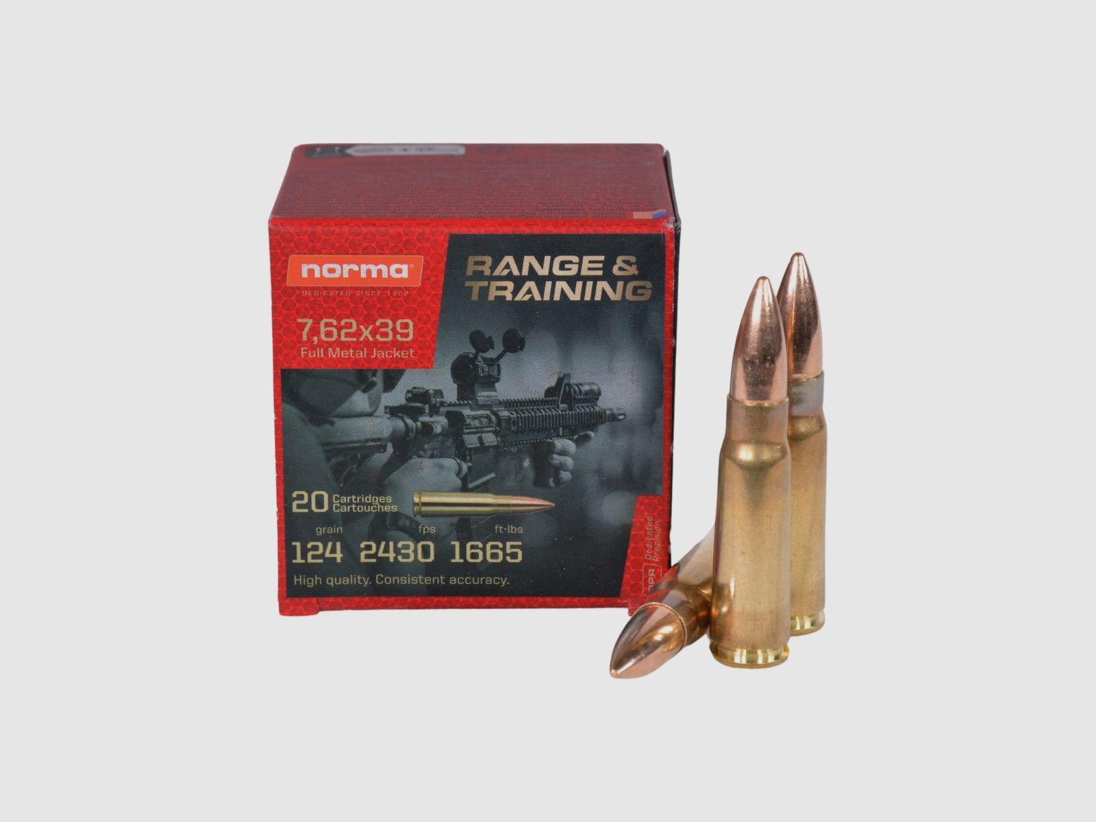 Ammunition 7.62X39 NORMA 8G 124GR FMJ pack of 20