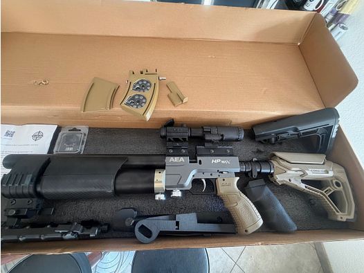 AEA HP-Max MK1 Kal .35 (9mm) F-Luftgewehr – Pump-Action, RED-DOT + Magnifier, Tactical Setup