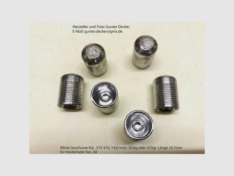 Minie Geschosse Kaliber .575 14,61mm, 472gr. Vorderlader Gewehre Kal. 58