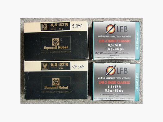 MUNITION: 45 PATRONEN KAL. 6,5x57R, AB LAGER LIEFERBAR!!!
