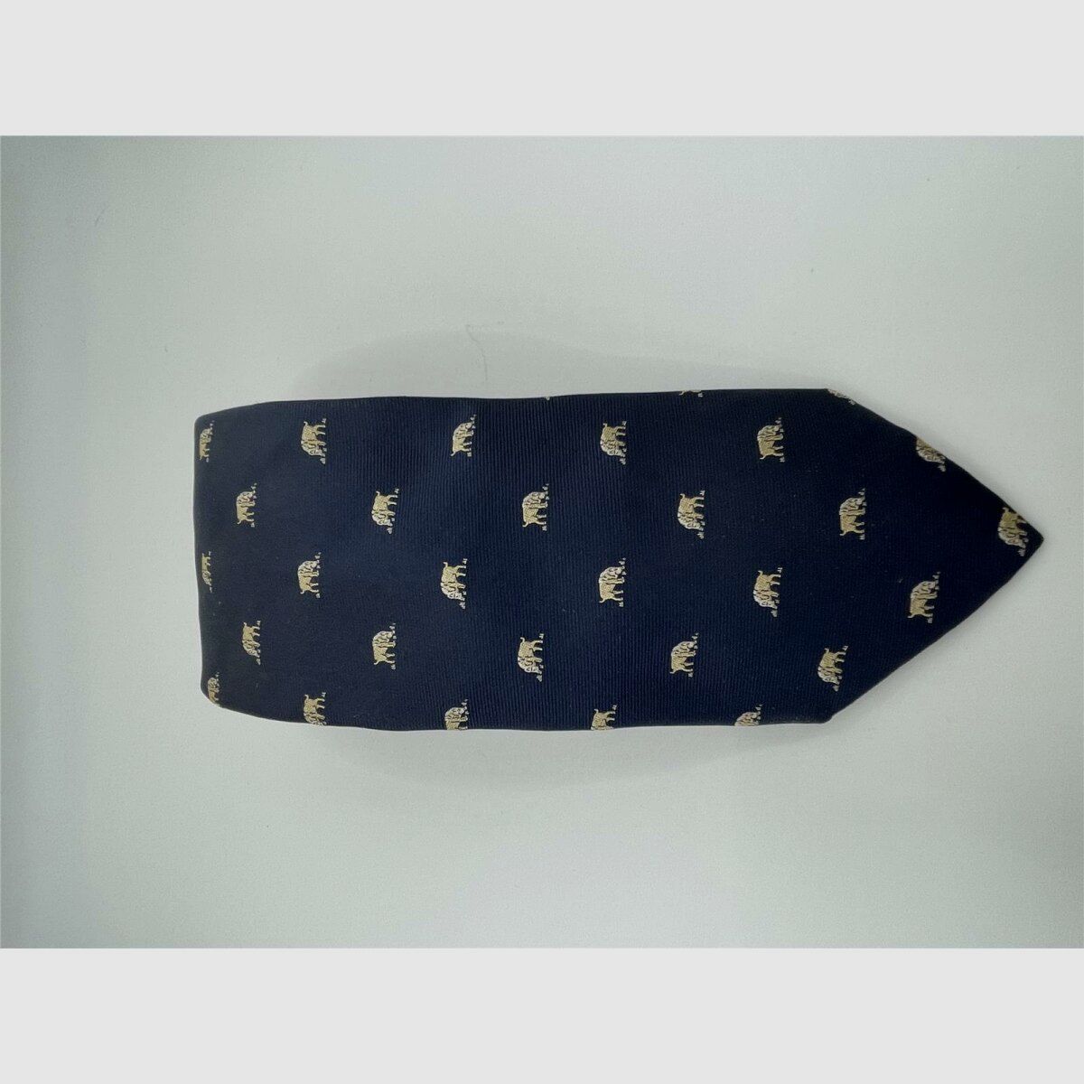 Robert Keyte Krawatte 100% Seide dunkelblau Motiv beige Wildschwein