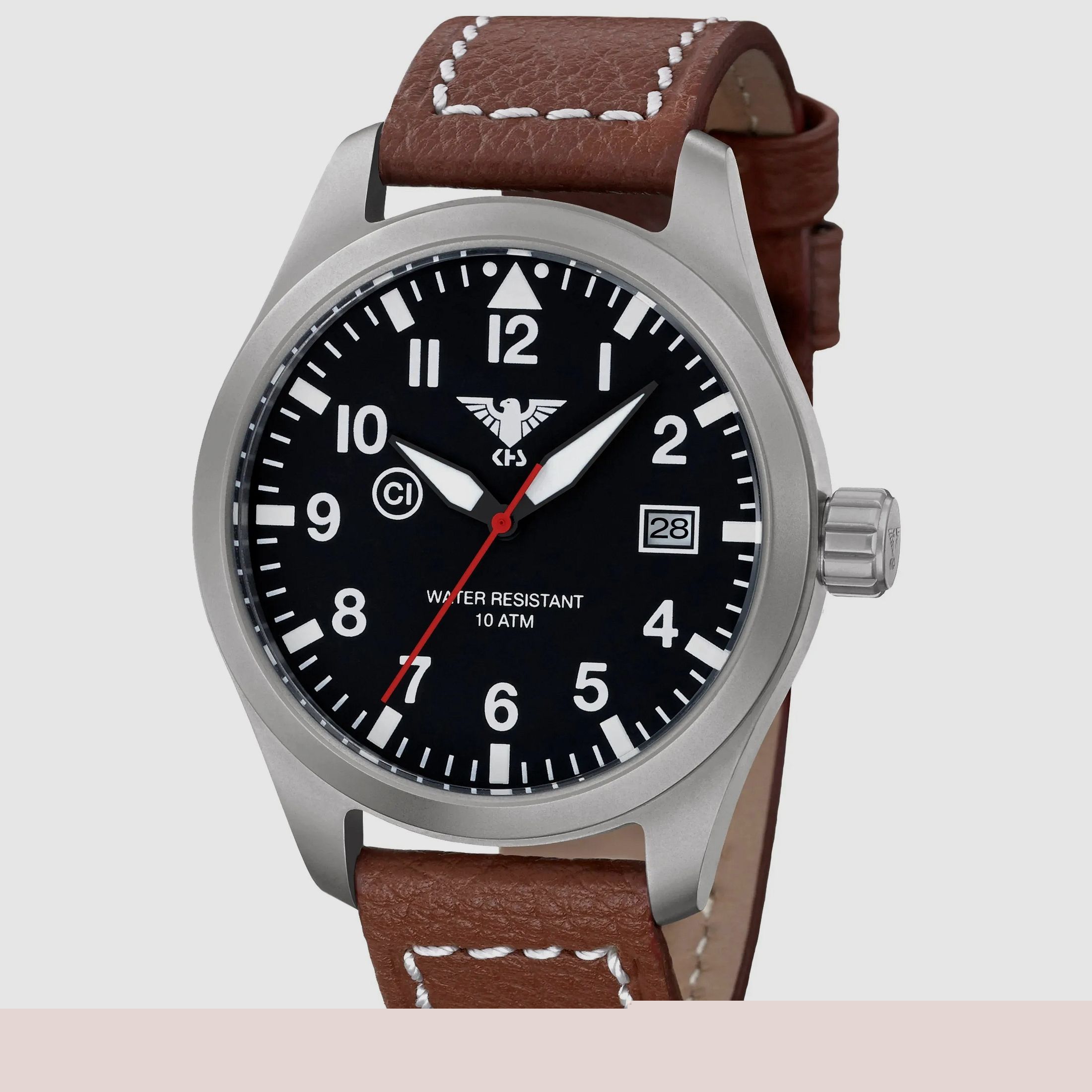 KHS Armbanduhr Airleader Steel Büffellederband
